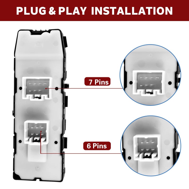 LCWRGS Master Power Window Switch Fits for Chrysler 200 300 Sebring, Dodge Avenger Caliber Charger Magnum, Jeep Compass Patriot, Front Left Driver Side with 1 Auto, 7+6 Pins, 4602780AA - Image 4